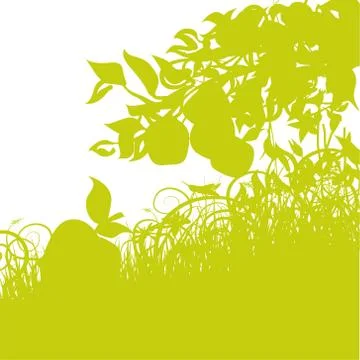 Apples and windfalls under a tree Illustrazione stock