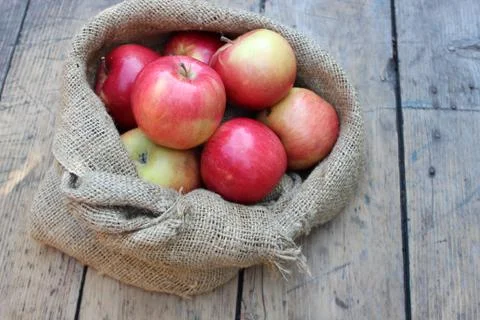 Apples in a bag lying Stock Photos