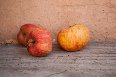 Apples on  bench Stock Photos