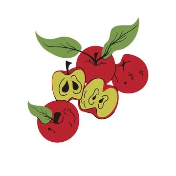 Apples Bunch With Leaves Vector Illustration Stock Illustration