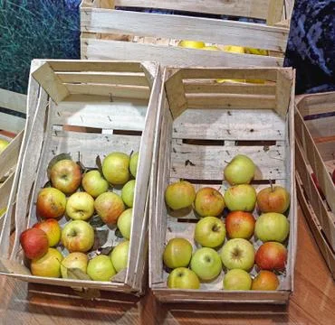 Apples in crates Stock Photos