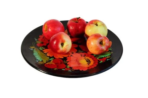 Apples on a decorative tray Stock Photos