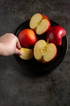 Apples in a dramatic low key concept with a dark background in variety angles Stock Photos