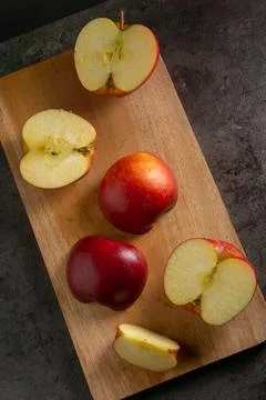Apples in a dramatic low key concept with a dark background in variety angles Stock Photos
