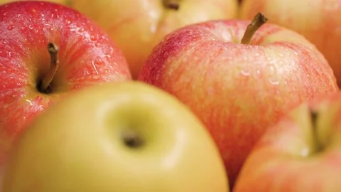 Apples fruit. Camera moves showing lot of fresh juicy apples close-up Stock-Footage 167991380