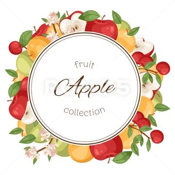 Apples fruit collection poster, banner vector illustration. Bright colorful Stock Illustration