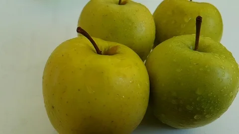 Apples green, wet Stock Footage 90038319