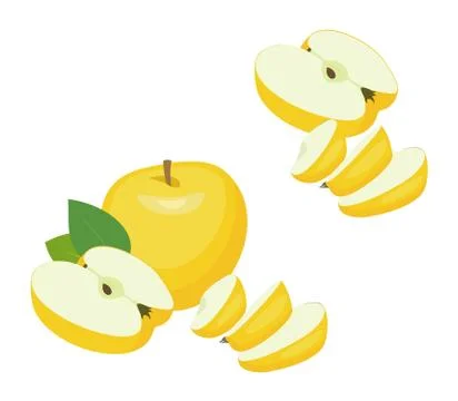 Apples with half apple and slices. Vector illustration on white background. Stock Illustration