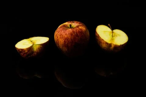 Apples on isolated black background Stock-Fotos