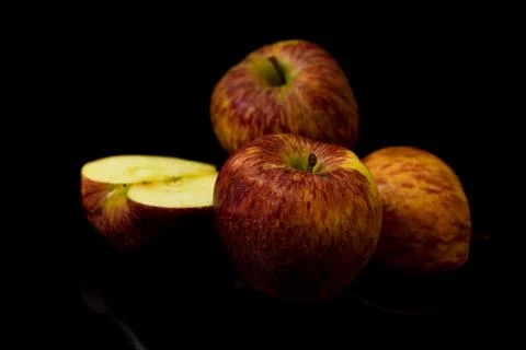 Apples on isolated black background Stock-Fotos