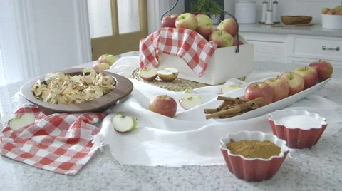 Apples on a kitchen worktop Stock Footage 63779435