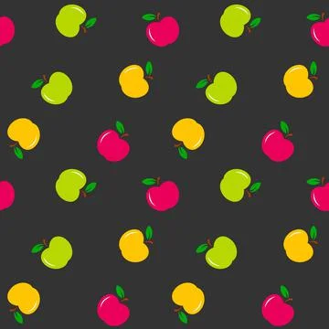 Apples pattern on black background Stock Illustration