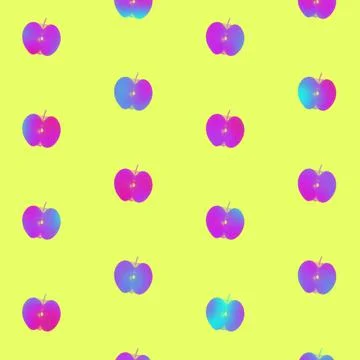 Apples pattern in vibrant gradient holographic neon colors. Concept art. Minimal Foto stock