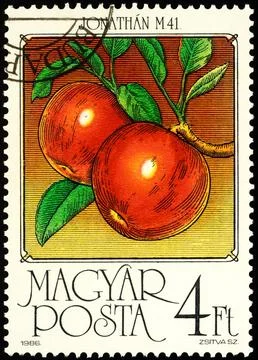 Apples on postage stamp Stock Photos
