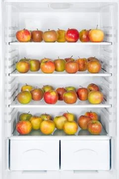 Apples in the refrigerator Stock Photos