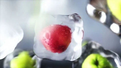 Apples rotate in ice cubes. Food and broadcast concept. Realistic ice materials. Stock-Footage 79581322