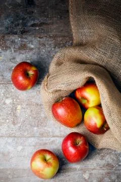 Apples in a sack Stock Photos