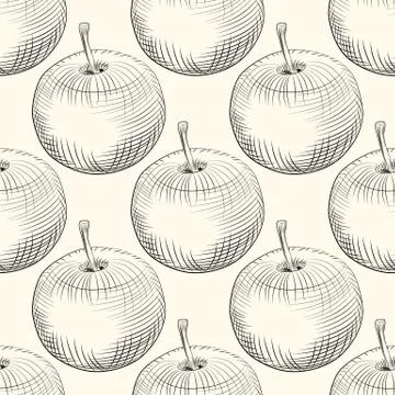 Apples seamless pattern. Apple fruit backdrop. Engraving vintage style. Stock Illustration