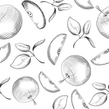 Apples seamless pattern. Apple tree leaf on white background. Illustrazione stock