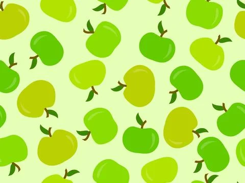 Apples seamless pattern. Green apple with one leaf. Design for printing on .. 库存插图