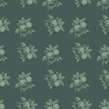 Apples seamless pattern on green background. Vintage botanical wallpaper. Stock Illustration