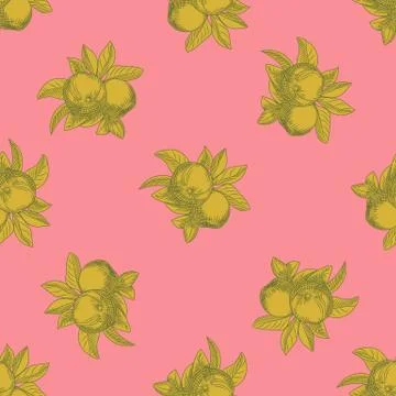 Apples seamless pattern on pink background. Vintage botanical wallpaper. Stock Illustration