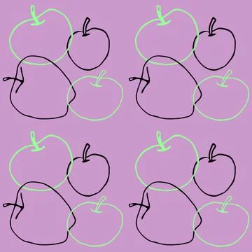 Apples seamless vector color pattern. Outline doodle. Repeating print. Perfec Illustrazione stock