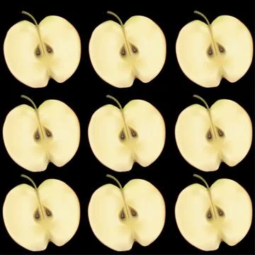 Apples in a section on  black background Stock Illustration
