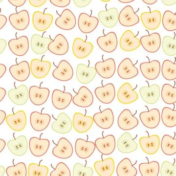 Apples simple seamless pattern slice fruit isolated on white background. Vect Stock Illustration
