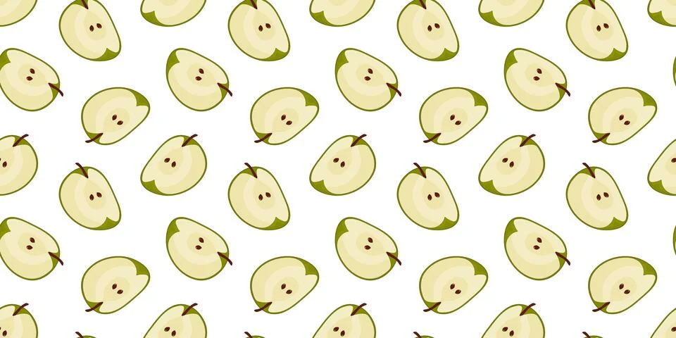 Apples slice Seamless Pattern. Cartoon beautiful vector fruit illustration. S Stock Illustration
