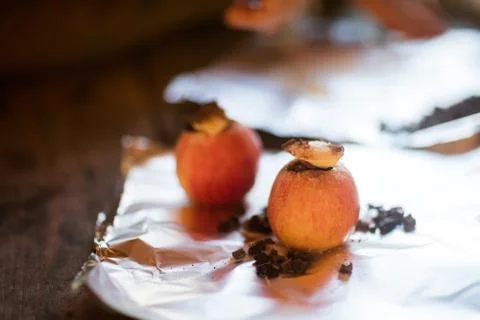 Apples Stuffed With Chocolate Chips 스톡 사진