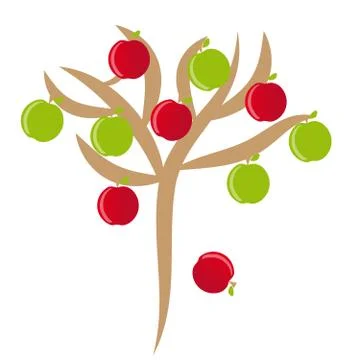 Apples with tree on white background Stock Illustration