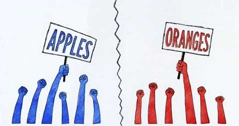 Apples vs Oranges - Social Division Between Red and Blue Stock Footage 340549710