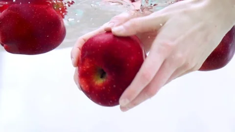 Apples washing in slow motion Stock Footage 76041022
