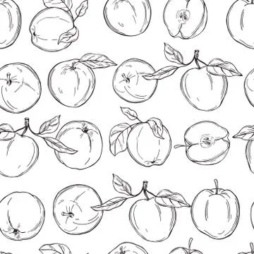 Apples on white background.  Vector  pattern. Stock Illustration