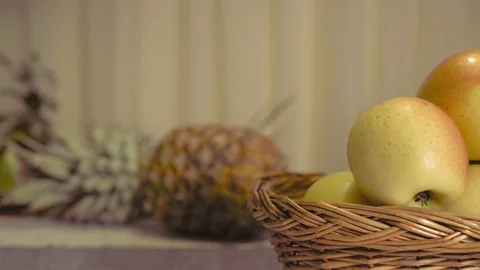 Apples in a Wicker Basket Stock Footage 71559067