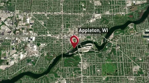 Appleton City Map Zoom (WI, USA) from Space to Earth Stock Footage 295355568
