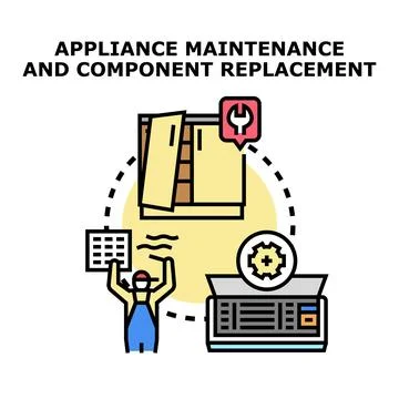 Appliance maintenance and component replacement vector illustration Ilustración de archivo