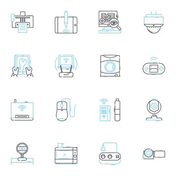 Appliance maintenance linear icons set. Cleaning, Checking, Repairing Stock Illustration