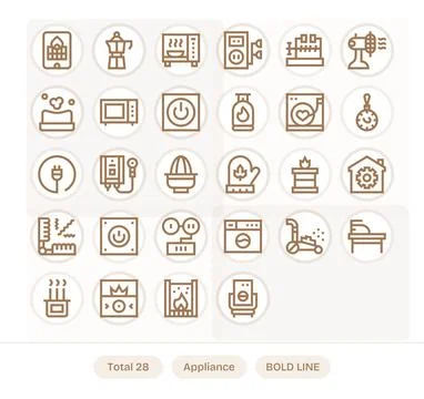 Appliance Visual Pack containing 28 Bold Line Pixel Aligned Vector Icons Stock Illustration