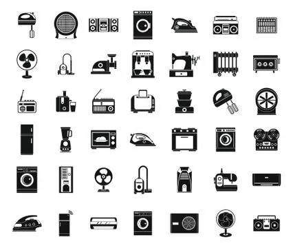 Appliances icon set, simple style Stock Illustration