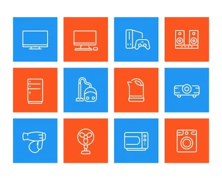 Appliances icons, consumer electronics vector pictograms, linear style Stock Illustration