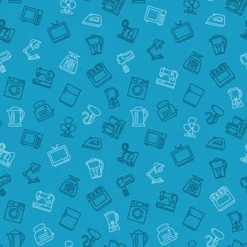 Appliances seamless pattern outline blue Stock Illustration