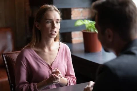 Applicant pass job interview answer questions, human resources concept Foto stock