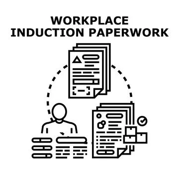 Applicant receiving new workplace induction paperwork documents Stock Illustration