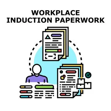 Applicant receiving new workplace induction paperwork documents Stock Illustration
