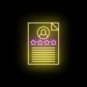 Applicant resume document with star rating neon effect Illustrazione stock