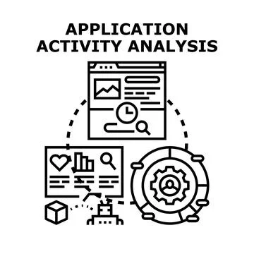 Application activity analysis evaluating digital platform performance Stock Illustration