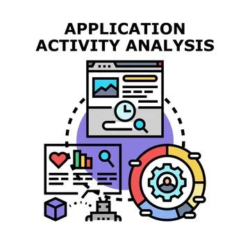 Application activity analysis evaluating digital platform performance Stock Illustration