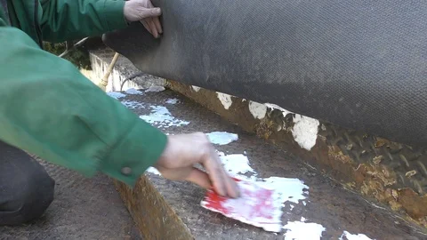 Application of adhesive to adhere carpet. Stock Footage 116564565